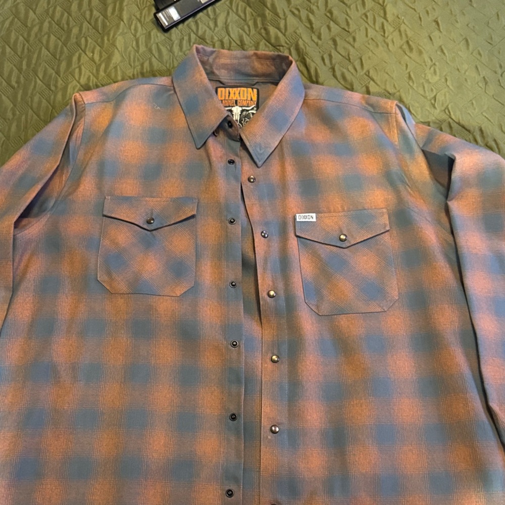 DIXXON Men's Blue and Orange Plaid Shirt